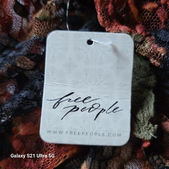 Free People Solana Lace Top Black/Rust/Hunter Green Size S NWT - Picture 5 of 9